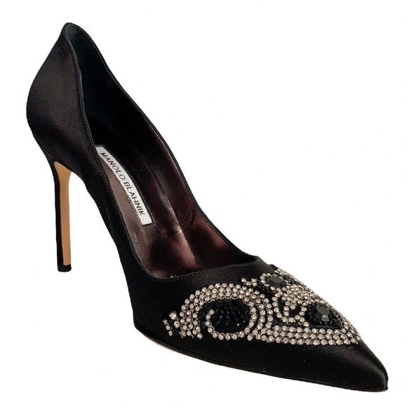 Manolo Blahnik Rare Authentic Black Satin Pumps - Picture 1 of 16